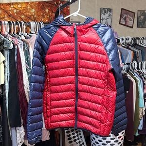 Men's Red and Blue Puffer Jacket